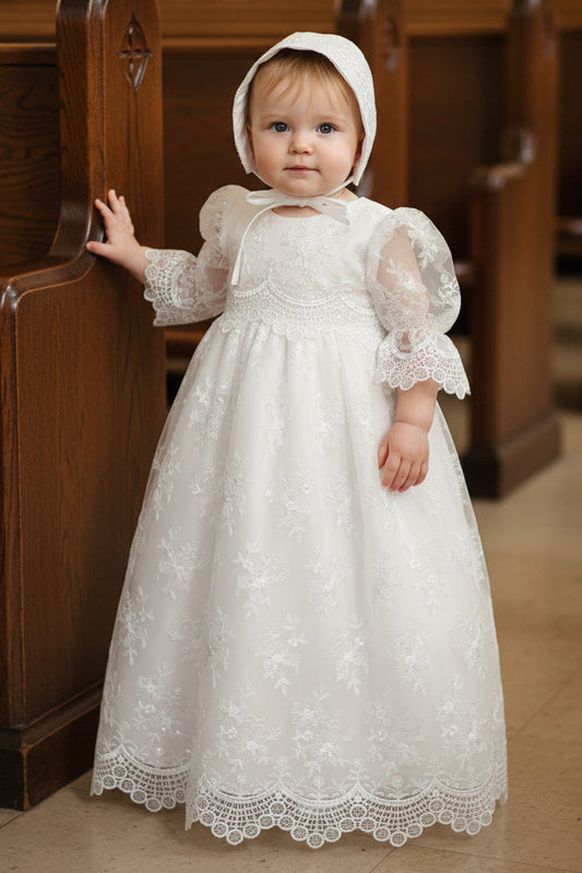 Baby Girl Embroidered Tulle Baptism Gown With Sequins & Lace Canada large photo