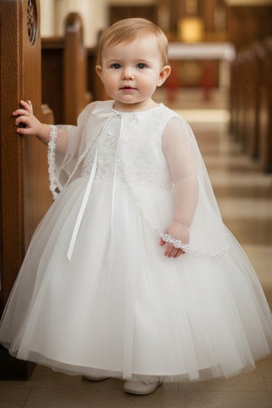 Baby Girls Embroidered Top Christening Baptism Dress & Cape Canada