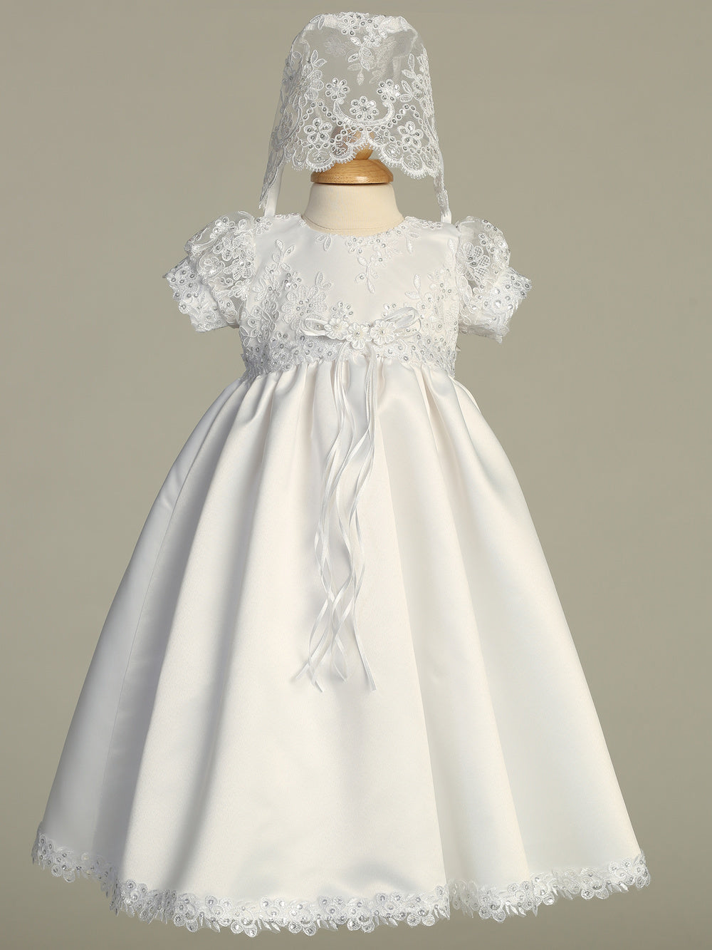  Baby Girls Embroidered Tulle Baptism Gown With Satin Skirt Canada 
