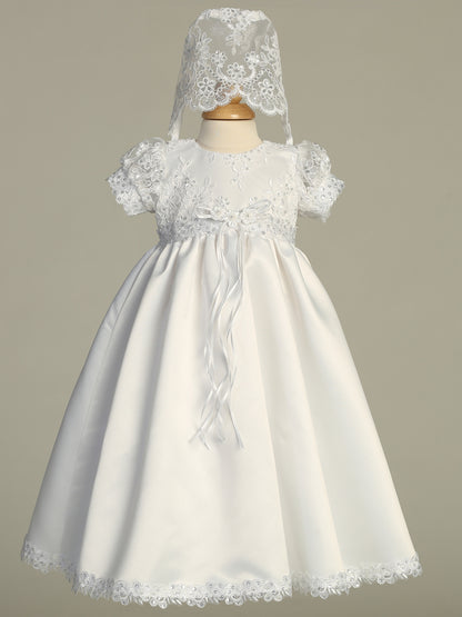  Baby Girls Embroidered Tulle Baptism Gown With Satin Skirt Canada 
