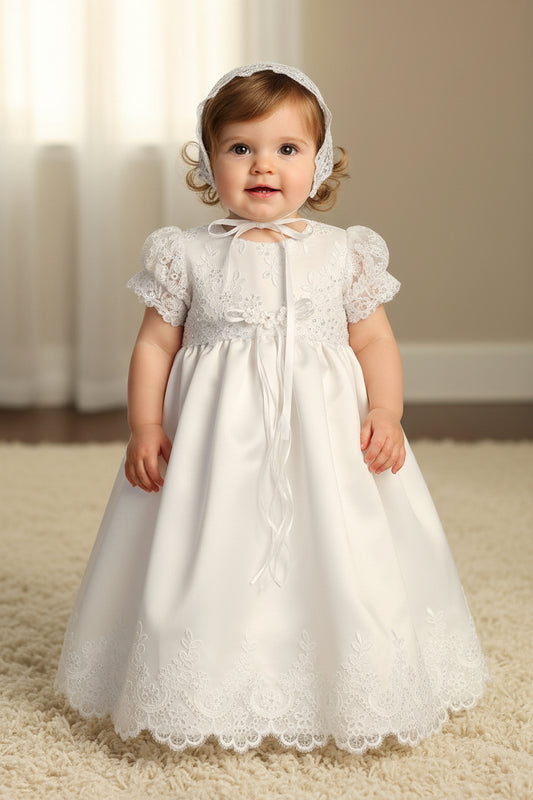  Baby Girls Embroidered Tulle Baptism Gown With Satin Skirt Canada live