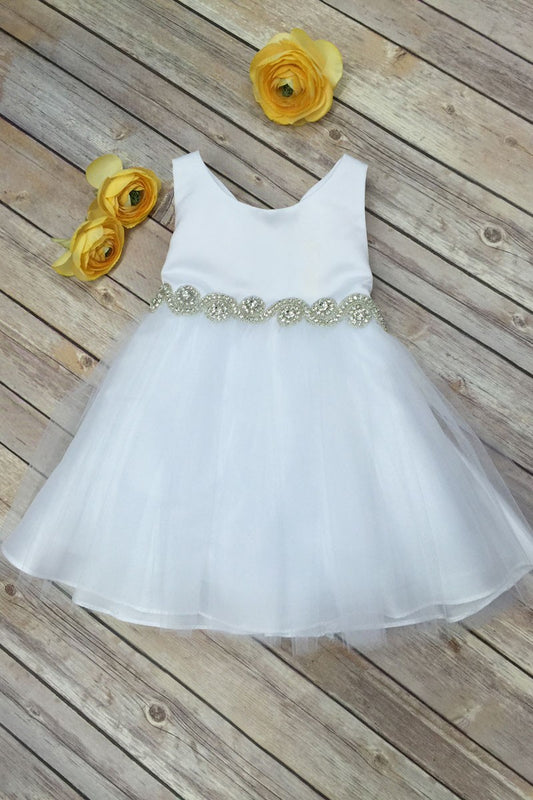 Bella Rhinestone Trimmed Baby Girls Dress Ivory White Canada