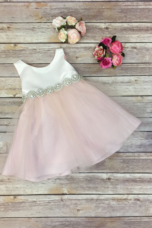Bella Rhinestone Trimmed Baby Girls Dress Ivory blush baby live Canada  dress 