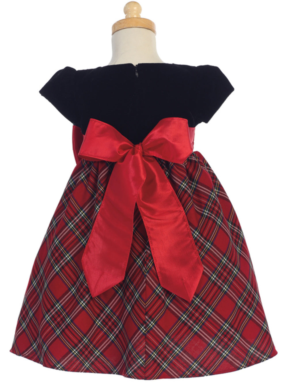 Black Velvet Top Girls Christmas Dress Red Black Back View