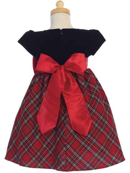 Black Velvet Top Girls Christmas Dress Red Black Back View