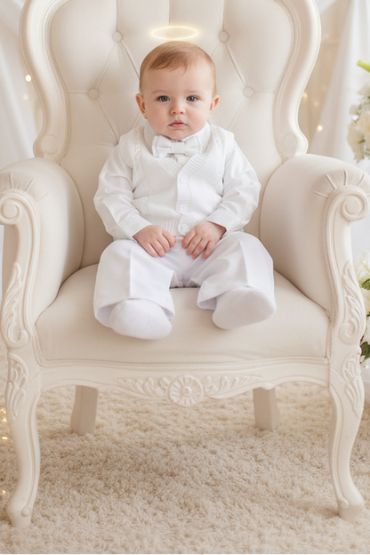 Boys Baptism Knitted Vest Set 4 Piece White Ivory  Canada