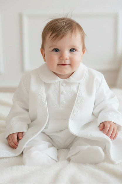 Boys Baptism Romper With Removable Long Coat White Canada