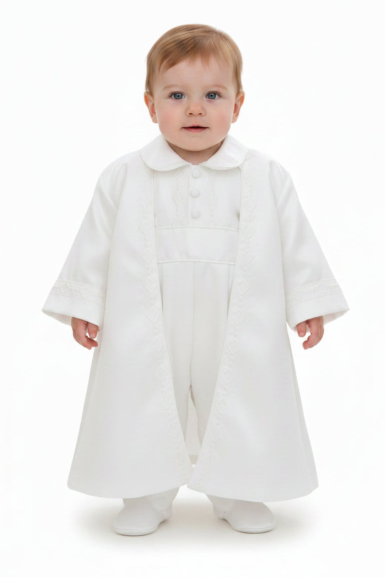 Boys Baptism Romper With Removable Long Coat White Canada 3