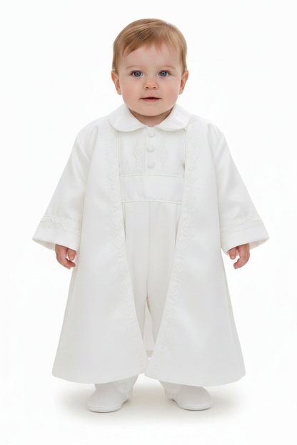 Boys Baptism Romper With Removable Long Coat White Canada 3