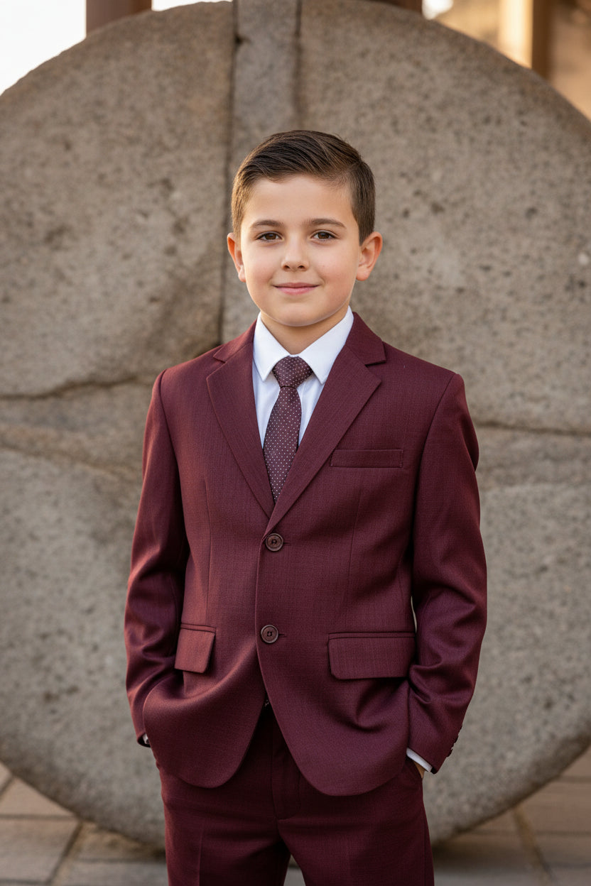 Boys Formal Suit Five Piece Burgundy Canada live
