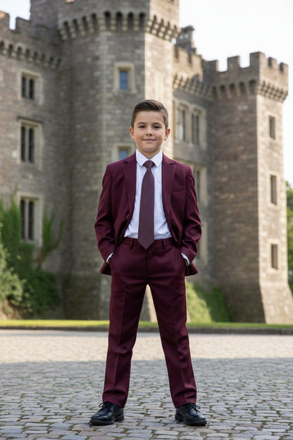 Boys Formal Suit Five Piece Burgundy Canada tie