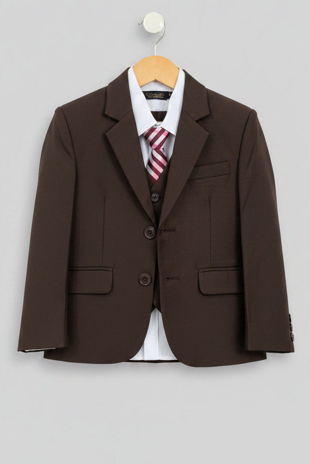Boys Formal Suit Five Piece Chocolate Brown Canada live