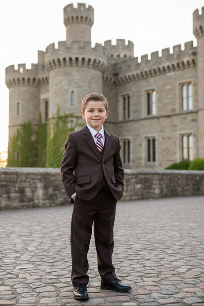 Boys Formal Suit Five Piece Chocolate Brown Canada tie