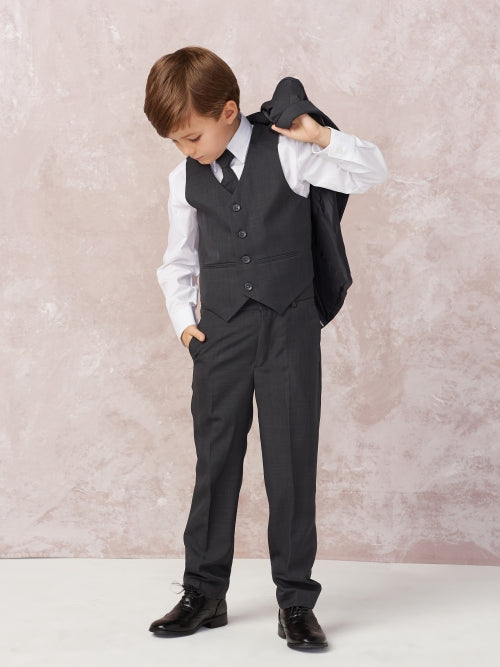 Boys Formal Vest Set 4 Piece Charcoal Gray Looking Down Canada