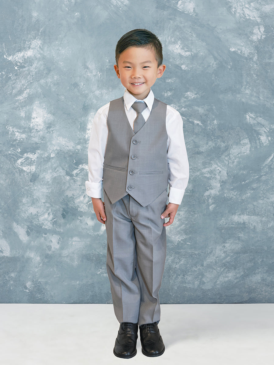 Boys Formal Vest Set 4 Piece Light Gray straight Canada