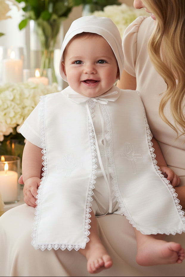 Boys Romper With Embroidered Shawl Baptism Christening Canada outfit