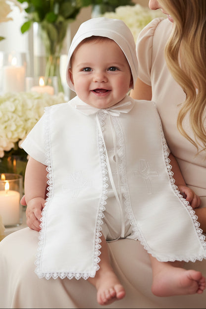 Boys Romper With Embroidered Shawl Baptism Christening Canada outfit
