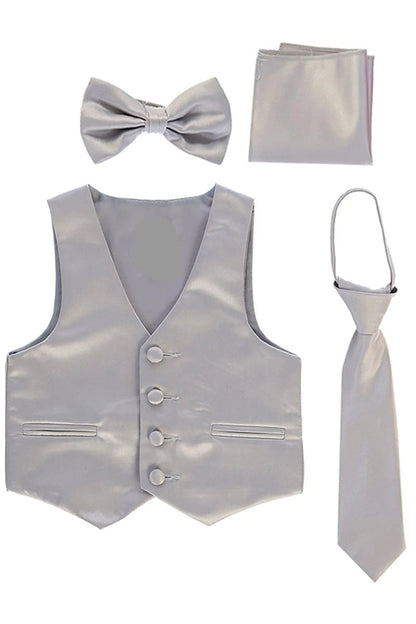 Boys Satin Vest Set with Bow Tie or Neck Tie  Canada –  silver