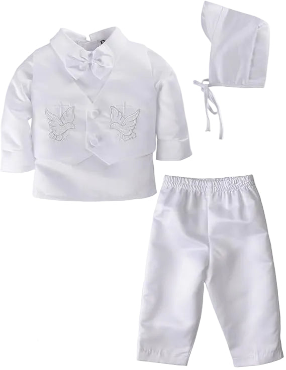 Boys Satin paisley Vest Set White Baptism Christening Canada