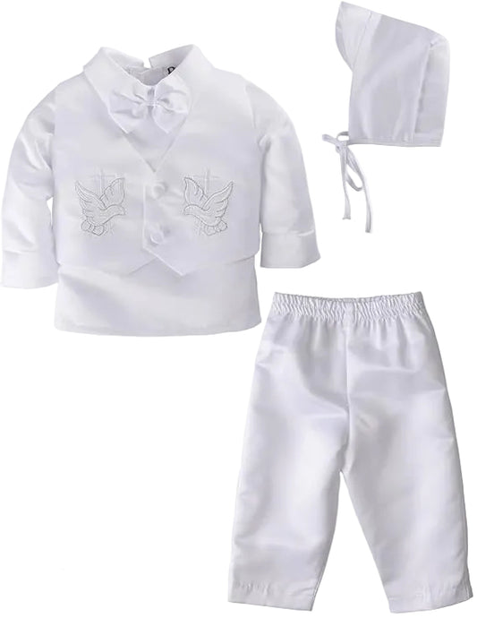 Boys Satin paisley Vest Set White Baptism Christening Canada