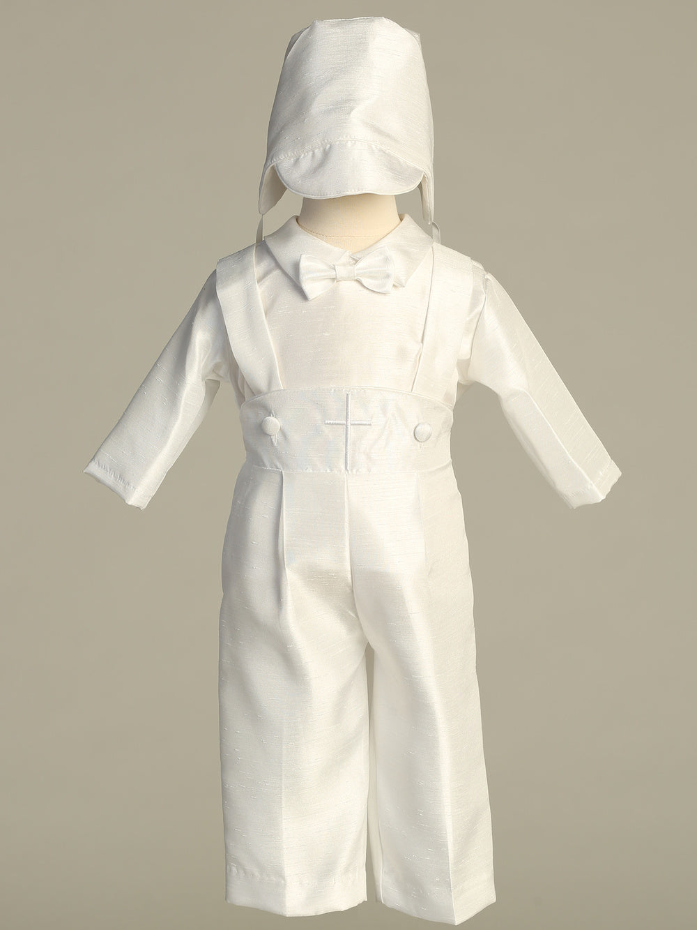 Boys Suspendered Pants With Embroidered Cross Baptism Canada front