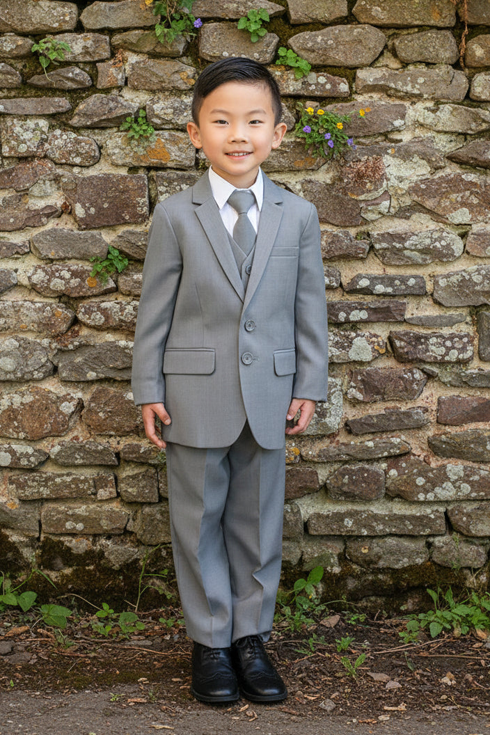 Boys light gray suit, shirt, tie, pant Grandma's Little Darlings