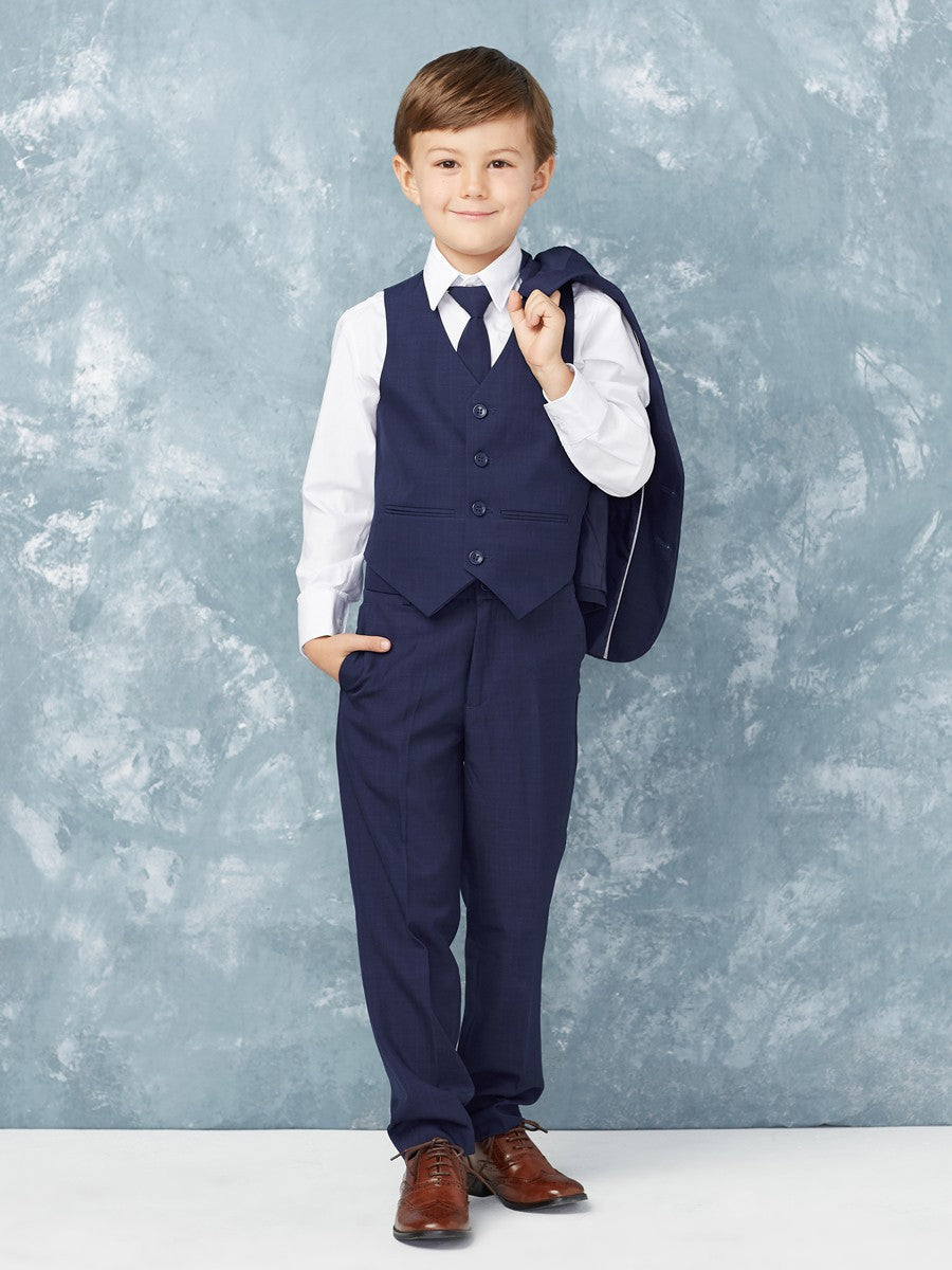Boys navy blue suit, jacket, vest, shirt, tie, pant Grandma's Little Darlings