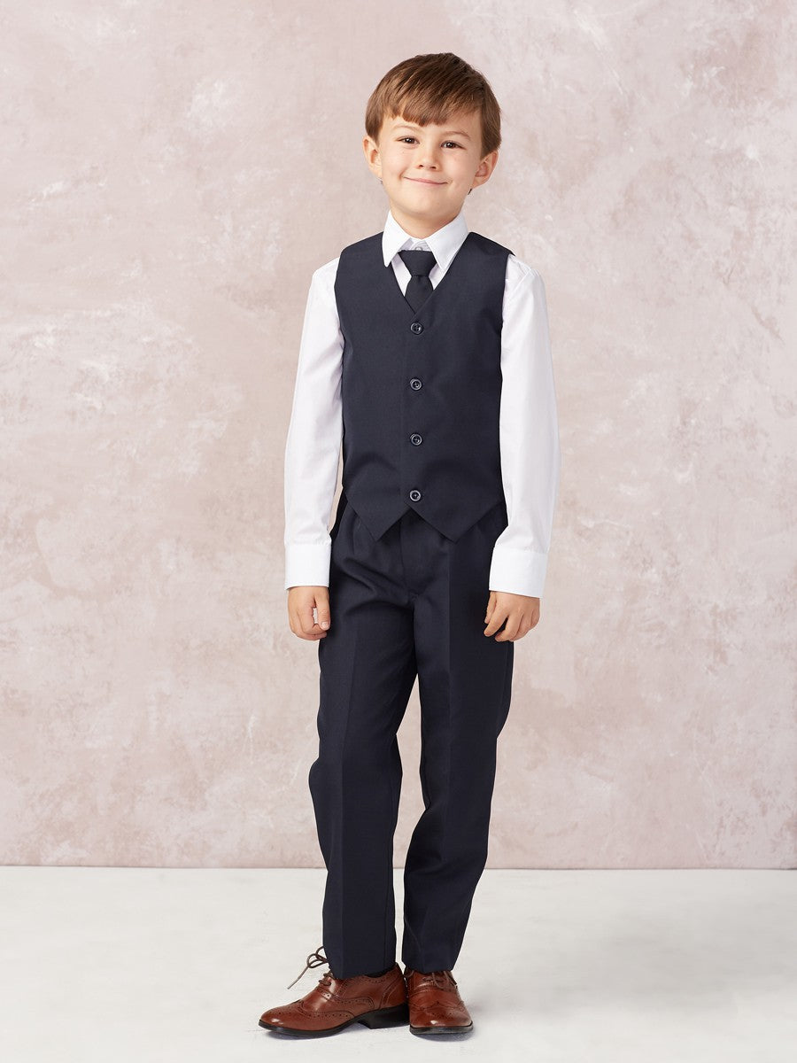 Boys navy blue suit, vest, shirt, tie, pant Grandma's Little Darlings