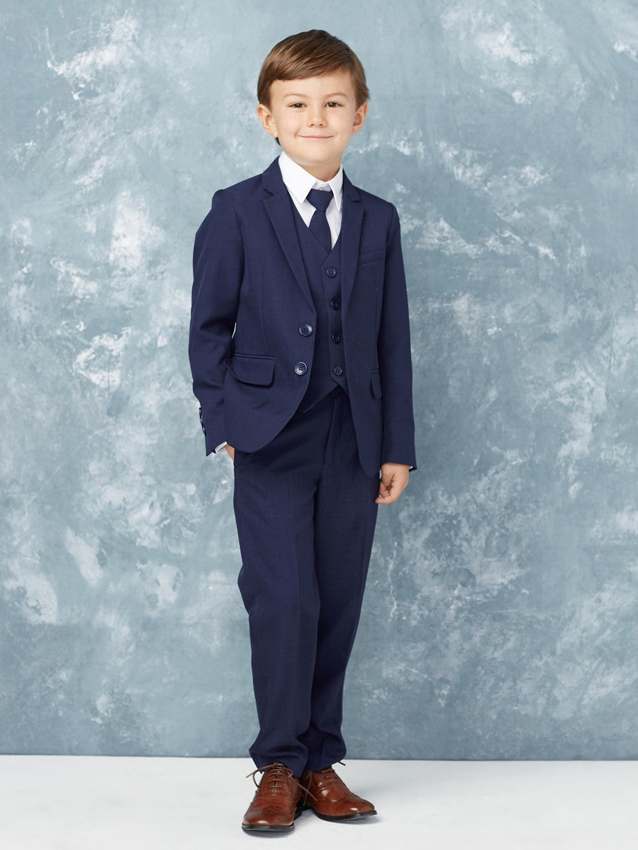 Boys navy suit, jacket, vest, shirt, tie, pant Grandma's Little Darlings