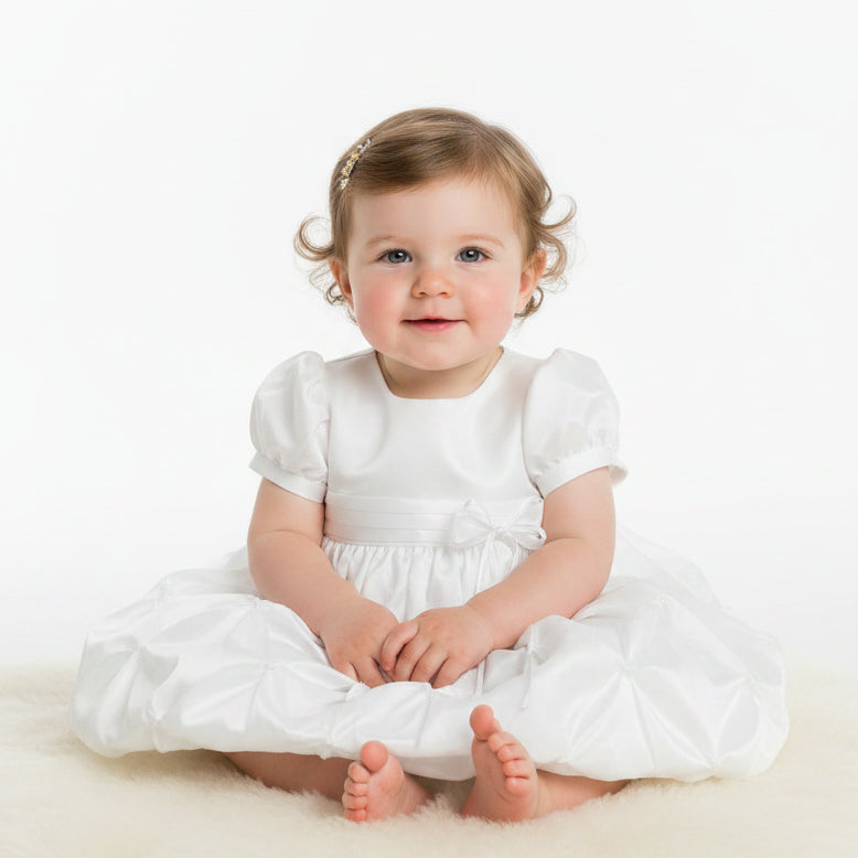 Bubble Hem Baptism Dress White Taffeta  Canada