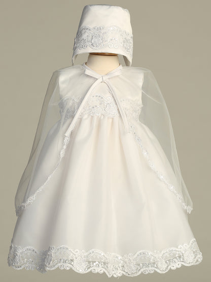 Simple Satin Top Baptism Dress With Cape White Canada