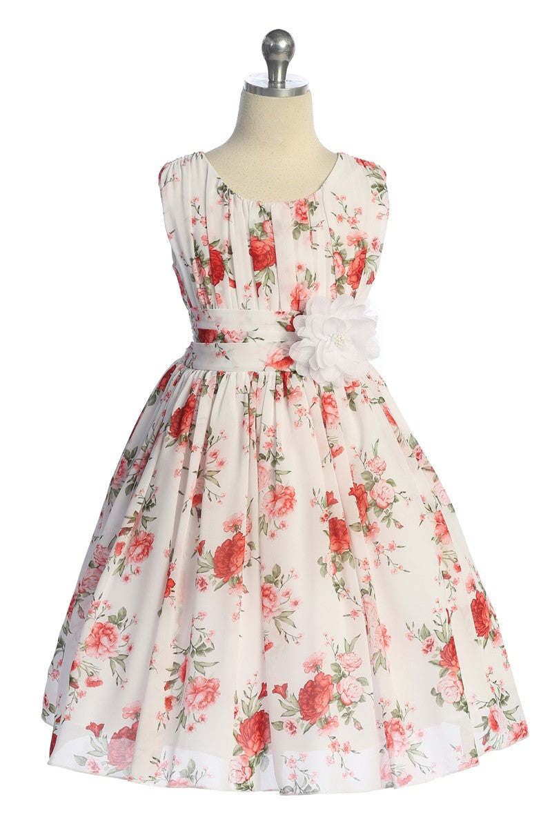 Chiffon Rushed Top Girls Party Dress Multi Colours Canada white floral front