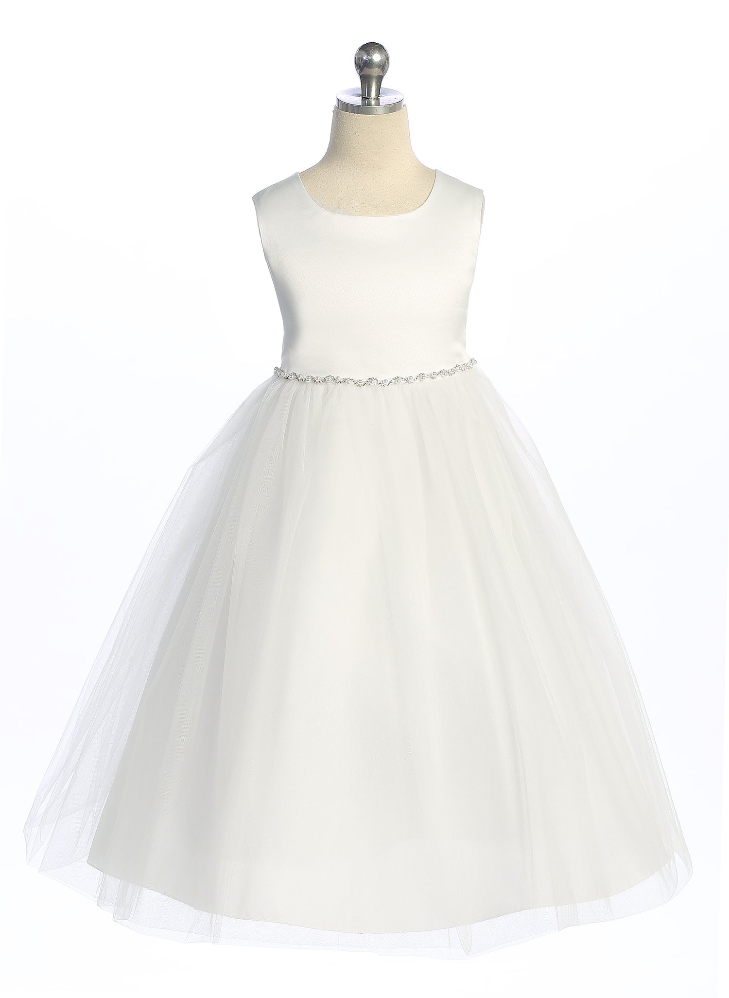 Classic Customizable Flower Girl Dress Ivory Swirl Trim View