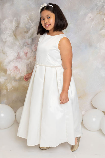 Classic Satin Box Pleat Girls Dress - Customise Trim, girls formal dress for Flower Girl, First Communion or Baptisms. Shop girls dresses and frocks Canada.