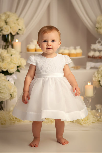 Classic Short Sleeve Baby Dress White Lace Canada close