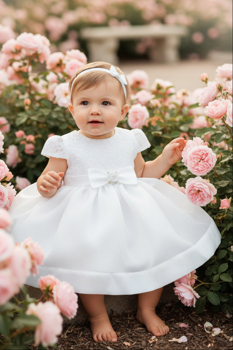 Classic Short Sleeved Baby Baptism & Christening Dress White Canada 2