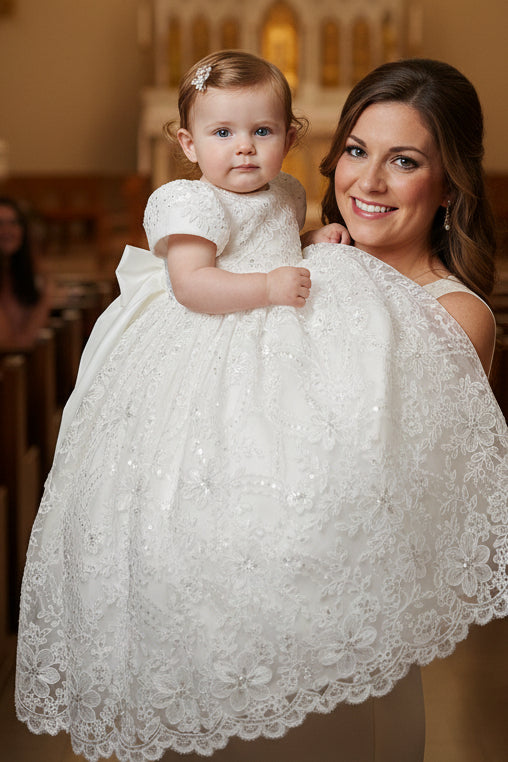 Corded Lace Baptism Christening Gown With Sequins White Canada big
