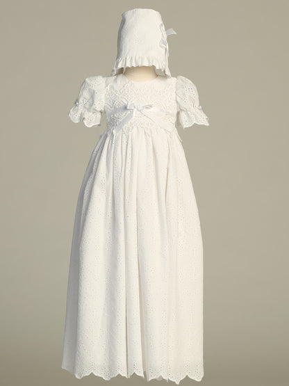 Cotton Eyelet Lace Top Girls Baptismal Gown