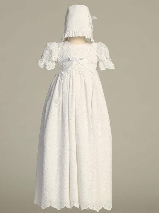 Cotton Eyelet Lace Top Girls Baptismal Gown