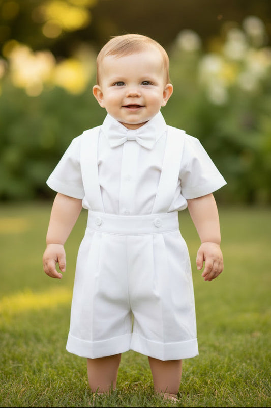 Cotton Oxford Suspender Short Set Baptism Christening Canada