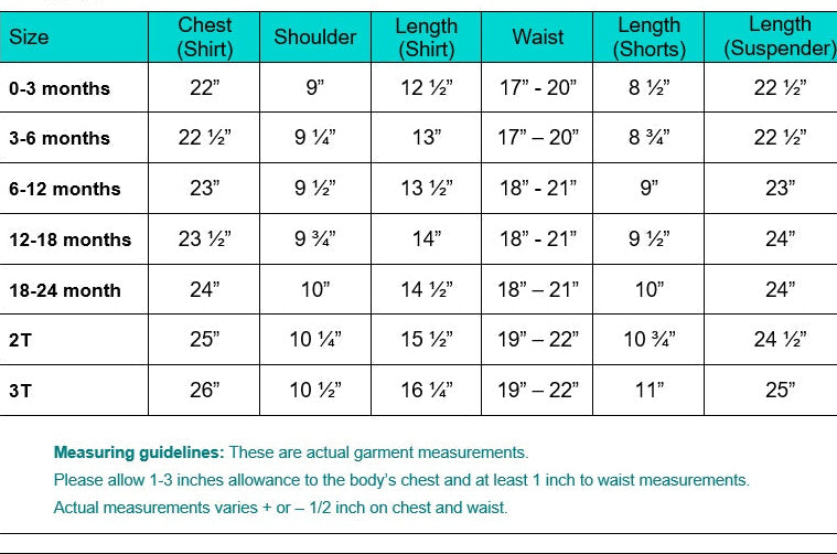 Cotton Oxford Suspender Short Set Baptism Christening Canada chart