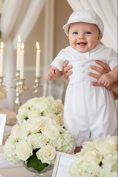 Cotton Romper With Pique Vest Overlay Boys Baptism Christening Canada front