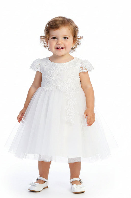 DK Scalloped Lace Sleeve Baby Girls Dress White 3 Canada