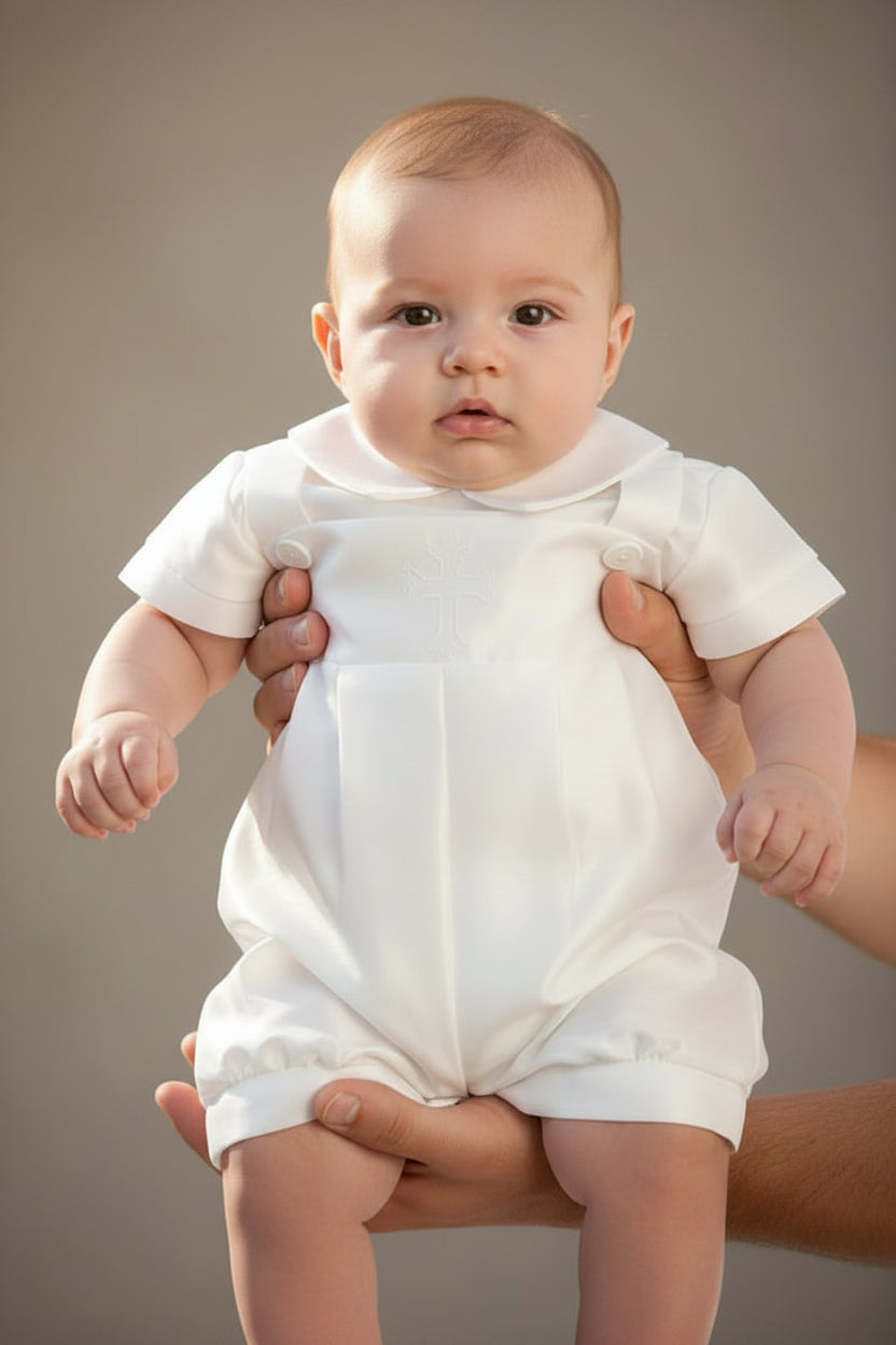 Embroidered Cross Bib Shortall Boys Baptism Christening White Canada-2