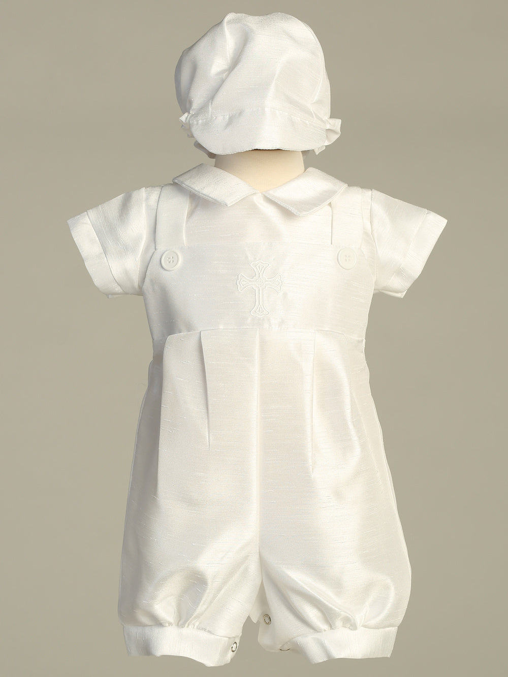 Embroidered Cross Bib Shortall Boys Baptism Christening White Canada-large