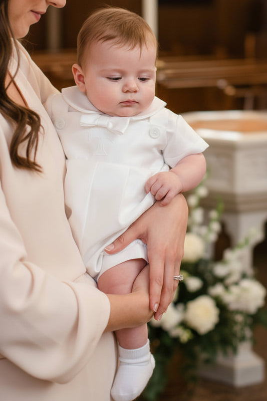 Embroidered Cross Bib Shortall Boys Baptism Christening White Canada-small