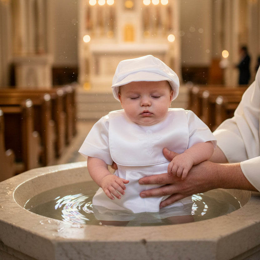 Embroidered Cross & Holy Spirit Boys Romper Baptism Christening Canada 3