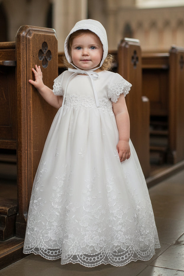 Embroidered Hem Organza Baptism Christening Gown White Canada live