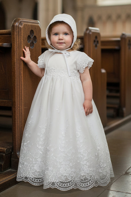 Embroidered Hem Organza Baptism Christening Gown White Canada live