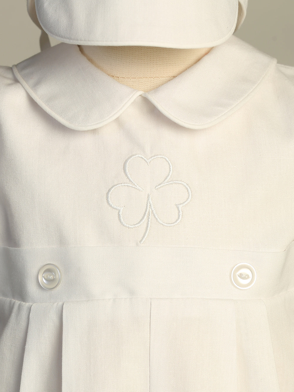 Embroidered Shamrock Boys Romper Baptism Christening Cotton Mix Canada close up